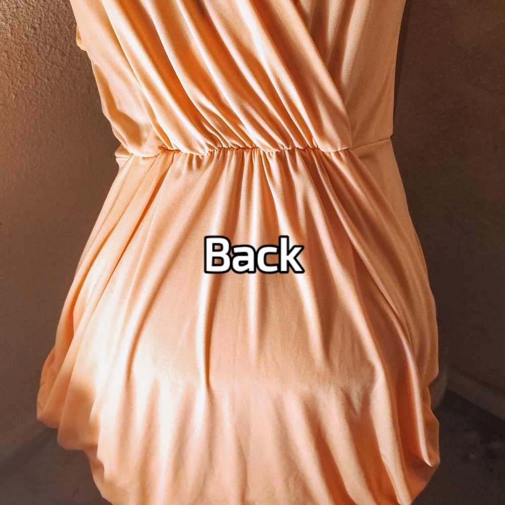 Grecian Goddesses Dress. Never Worn. NWOT. Asymmetrical Dress in Salmon Colour. - Picture 3 of 6